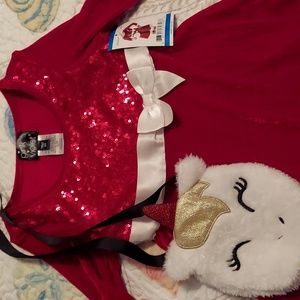 Christmas Holiday Party Dress with Kitty Purse Red/ Sequence 2T NWT